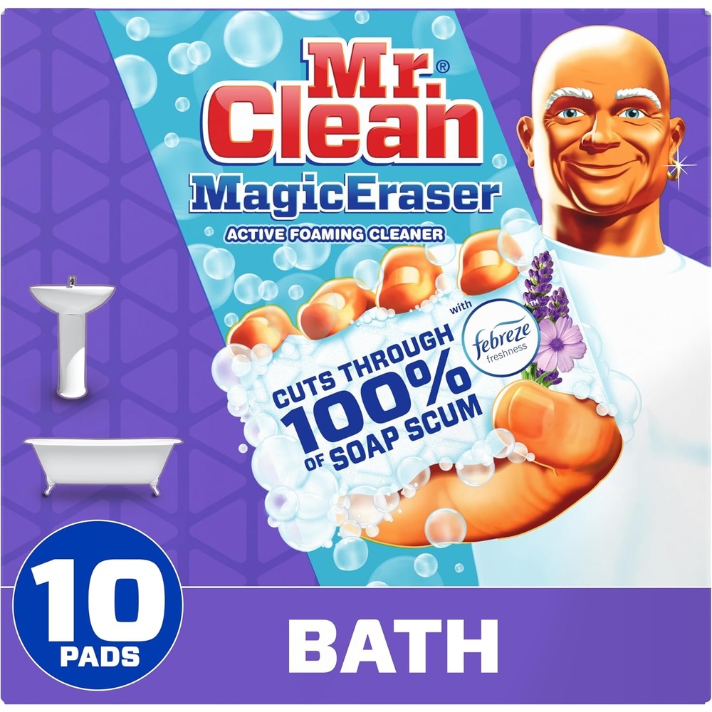 image:imageMr Clean Magic Eraser Bathroom Shower and Shoe Cleaner with Febreze Lavender Scent Cleaning Pads with Durafoam 10 Count10 Count Pack of 1