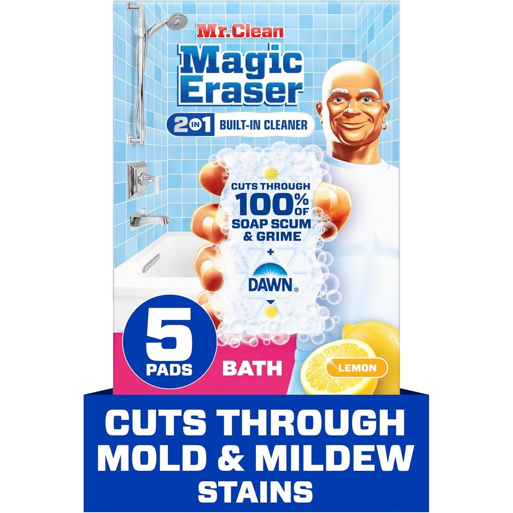 image:imageMr Clean Magic Eraser Sponge Bathroom Cleaner Shower Cleaner Tub Cleaner Soap Scum Remover Bathroom Cleaning Supplies Dawn Cleaning Power with Lemon Scent 2 in 1 Bath 7ctOriginal Version