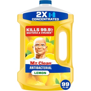 Mr. Clean Antibacterial All Purpose Cleaner, Floor Cleaner for Mopping Home, Bathroom, & Kitchen, Cleaning Liquid for Mop & Bucket, Cleaning Supplies, Multi-Surface Dilutable, Lemon, 99oz(99 Fl Oz (Pack of 1))