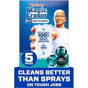 Mr. Clean Magic Eraser Foaming Sponge, All Purpose Cleaner, Dawn Cleaning Power, Wall, Sneaker, Oven Cleaner, Kitchen, Bathroom, Shower Cleaning Supplies, Scrubber, Ultra Foamy, 5ct(Original Version)