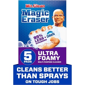 Mr. Clean Magic Eraser Foaming Sponge, All Purpose, Dawn Cleaning Power, Wall Cleaner, Sneaker Cleaner, Oven Cleaner, Kitchen, Bathroom, Shower Cleaning Supplies, Scrubber, Ultra Foamy, 7ct(Original Version)